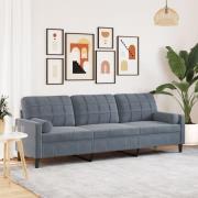 vidaXL 3-sitssoffa med prydnadskuddar mörkgrå 210 cm sammet