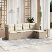 vidaXL Soffgrupp för trädgården med dynor 5 delar beige konstrotting