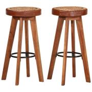 vidaXL Barstolar 2 st äkta läder och massivt akaciaträ