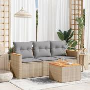 vidaXL Soffgrupp för trädgård med dynor 4 delar beige konstrotting