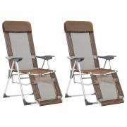 vidaXL Campingstolar hopfällbara 2 st med fotstöd textilen brun