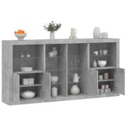 vidaXL Skänk med LED-belysning betonggrå 202x37x100 cm