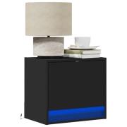 vidaXL Väggmonterat sängbord med LED-lampor svart