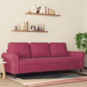 vidaXL 3-sitssoffa vinröd 180 cm sammet