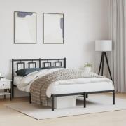 vidaXL Sängram med huvudgavel metall svart 135x190 cm