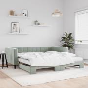 vidaXL Dagbädd utdragbar och madrasser ljusgrå 100x200 cm sammet