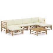 vidaXL Loungegrupp för trädgården med gräddvita dynor 7 delar bambu