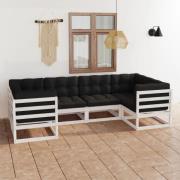 vidaXL Loungegrupp med dynor 6 delar vit massiv furu