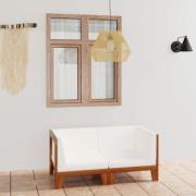 vidaXL 2-sitssoffa med gräddvita dyna massivt akaciaträ