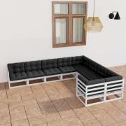 vidaXL Loungegrupp med dynor 9 delar vit massiv furu