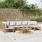 vidaXL Loungegrupp 8 delar ljusgråa dynor bambu