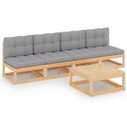 vidaXL Loungegrupp med dynor 5 delar massiv furu