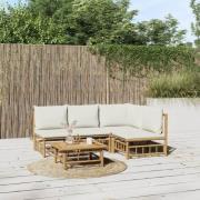 vidaXL Loungegrupp 5 delar gräddvita dynor bambu
