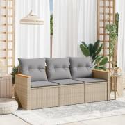 vidaXL Soffgrupp för trädgården 3 delar med dynor beige konstrotting