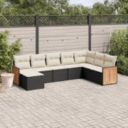vidaXL Loungegrupp för trädgården med dynor 8 delar svart konstrotting