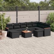 vidaXL Loungegrupp 10 delar med svarta dynor konstrotting