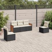 vidaXL Loungegrupp för trädgården med dynor 5 delar svart konstrotting