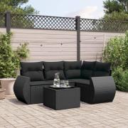 vidaXL Loungegrupp för trädgården med dynor 5 delar svart konstrotting