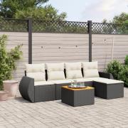 vidaXL Loungegrupp med dynor 6 delar svart konstrotting
