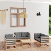 vidaXL Loungegrupp med dynor 7 delar massiv furu