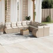 vidaXL Loungegrupp för trädgården m. dynor 11 delar beige konstrotting