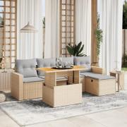 vidaXL Soffgrupp för trädgården med dynor 6 delar beige konstrotting