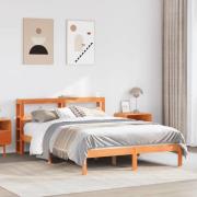 vidaXL Sängram med huvudgavel vaxbrun 140x190 cm massiv furu