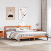 vidaXL Sängram med huvudgavel vaxbrun 180x200 cm massiv furu