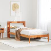 vidaXL Sängram med huvudgavel vaxbrun 90x200 cm massiv furu
