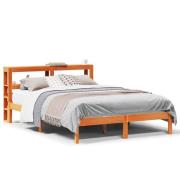 vidaXL Sängram med huvudgavel vaxbrun 135x190 cm massiv furu