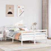 vidaXL Sängram med huvudgavel vit 135x190 cm massiv furu