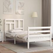 vidaXL Sängram med huvudgavel vit 90x200 cm massivt trä