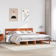 vidaXL Sängram utan madrass vaxbrun 180x200 cm massiv furu