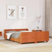 vidaXL Sängram utan madrass vaxbrun 140x190 cm massiv furu