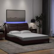 vidaXL Sängram med LED utan madrass mörkbrun 140x200 cm tyg