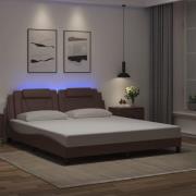 vidaXL Sängram med LED-belysning brun 180x200 cm konstläder