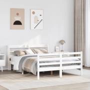 vidaXL Sängram med huvudgavel utan madrass vit 140x190 cm