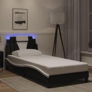 vidaXL Sängram med LED-belysning svart och vit 90x200 cm konstläder