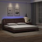 vidaXL Sängram med LED-belysning brun 200x200 cm konstläder