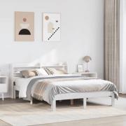 vidaXL Sängram med huvudgavel vit 150x200 cm massiv furu