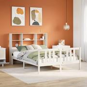 vidaXL Säng med bokhylla utan madrass vit 140x200cm massiv furu