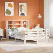 vidaXL Säng med bokhylla utan madrass vit 120x200 cm massiv furu