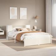 vidaXL Säng med bokhylla utan madrass vit 150x200cm massiv furu