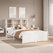 vidaXL Säng med bokhylla utan madrass vit 140x190cm massiv furu