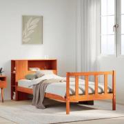 vidaXL Säng med bokhylla utan madrass vaxad brun 90x190 cm massiv furu