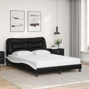 vidaXL Sängram med huvudgavel svart och vit 140x200 cm konstläder
