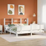 vidaXL Säng med bokhylla utan madrass vit 200x200cm massiv furu
