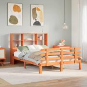 vidaXL Säng med bokhylla utan madrass vaxbrun 135x190cm massiv furu