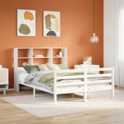 vidaXL Säng med bokhylla utan madrass vit 160x200cm massiv furu