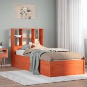 vidaXL Sängram utan madrass vaxad brun 90x200 cm massiv furu